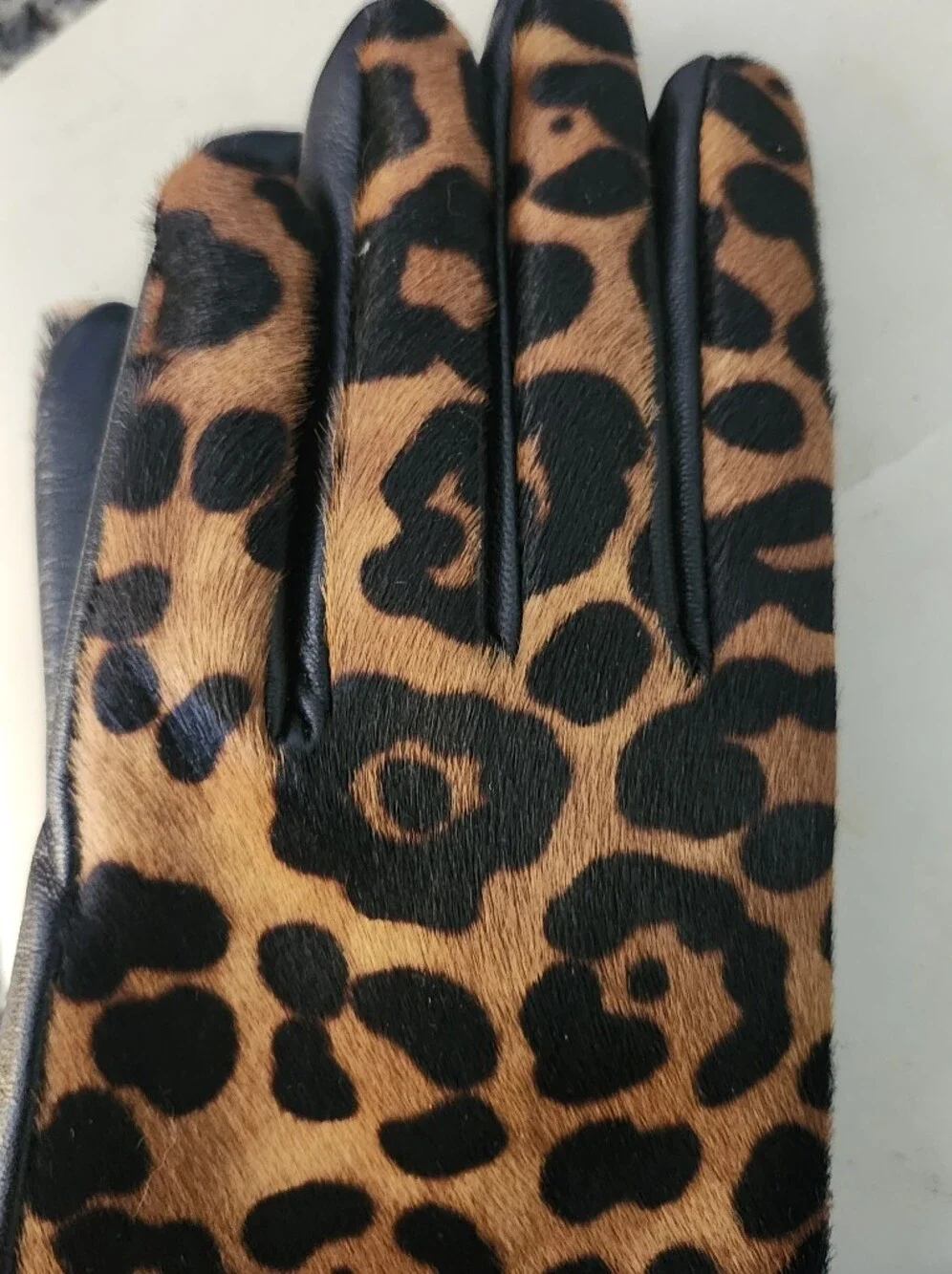 NWT Karl Lagerfeld Black & Leopard Print Women's Goat Nappa Leather Gloves